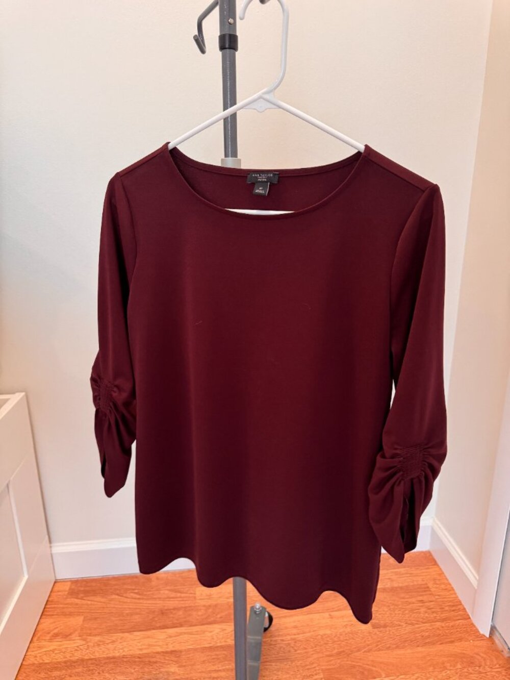 Ann Taylor Factory Burgundy Ruched Bow Sleeve Top Size MP Petite